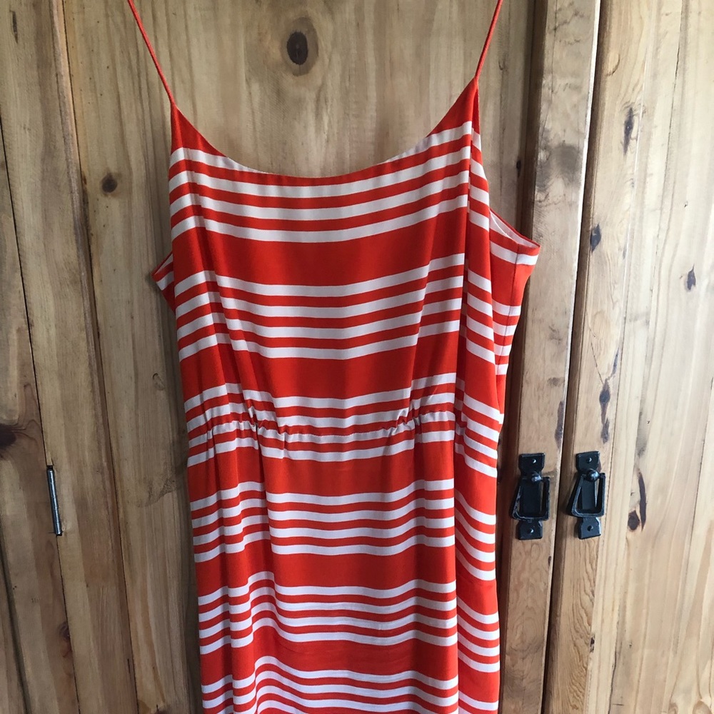 Jcrew orange and white striped medium length dress